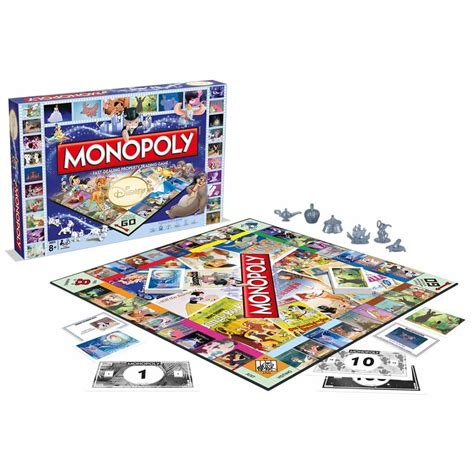 Disney monopoly set - Family. Brands: Disney Game: Monopoly (Official) Advertisement. This new edition of the previous limited edition has some new features and some rule changes which alter the traditional game. 1. As well as six (6) Collectible playing pieces, including Snow White and Pinnochio, there is also a gold statuette of Tinkerbell. 